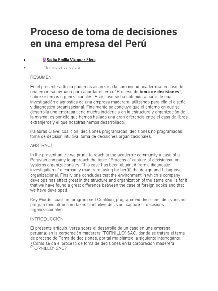 Proceso de Toma de Decisiones en Una Empresa Del Perú | PDF | Toma de ...