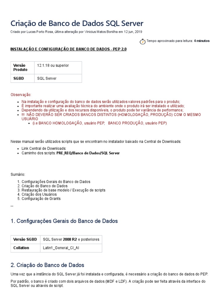 Criação e Configuração de Banco SQL Server | PDF | Microsoft SQL Server ...