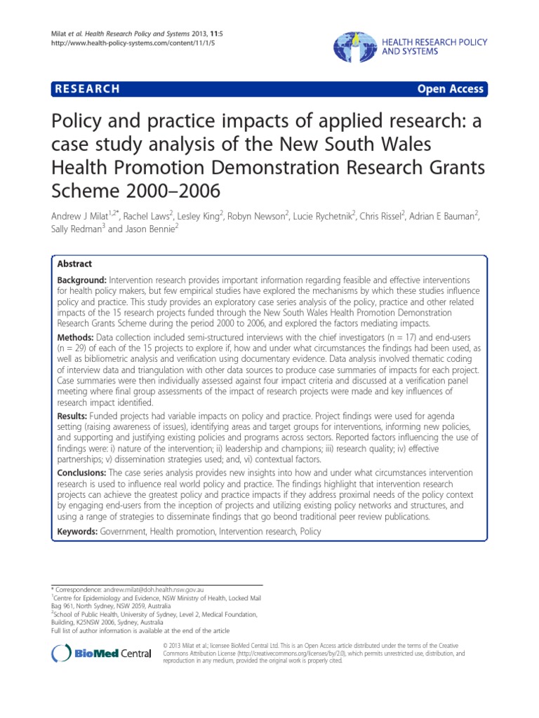 Policy and Practice Impacts of Applied Research A Case Study Analysis ...