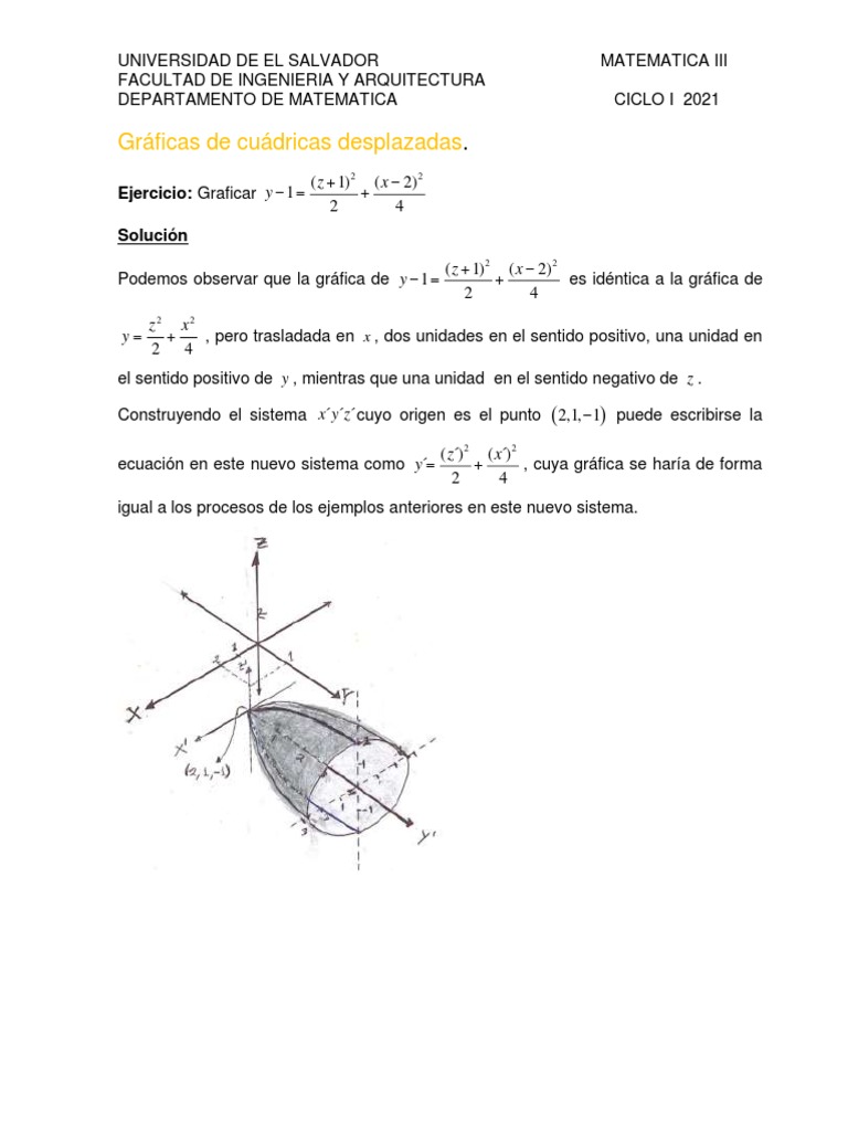 Semana 8 Gráficas de Cuádricas Desplazadas PDF Espacio Geometría