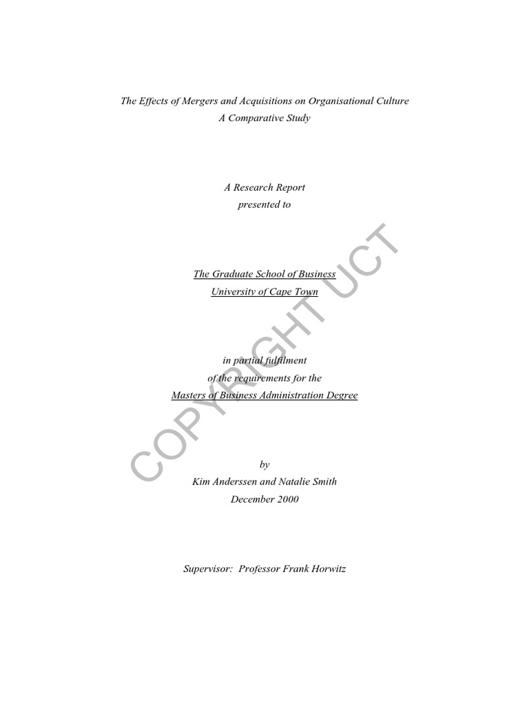 The Effect of Mergers and Acquisitions On Organizational Culture - A ...
