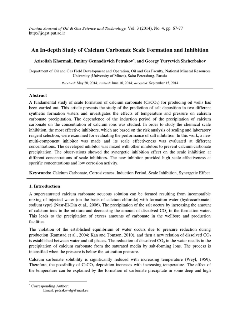 Calcium Carbonate Scale Inhibition Study | PDF | Carbonate | Solubility