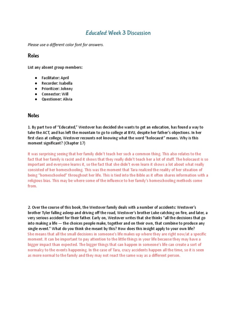 Educated Week 3 Discussion Insights | PDF | Learning | Cognition