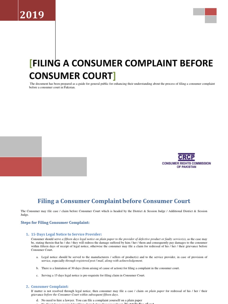 Complaint Filing in Consumer Courts PDF Complaint Separation Of