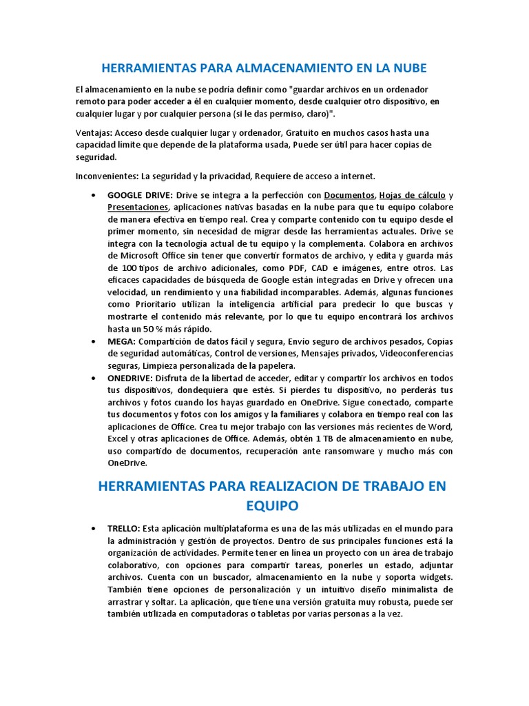 Herramientas de Almacenamiento en la Nube | PDF | Informática