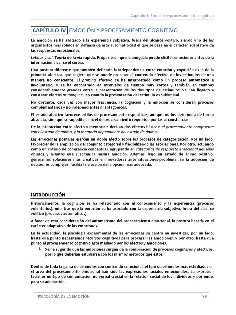 Emoción y Cognición: Procesos Interactivos | PDF | Las emociones | Memoria