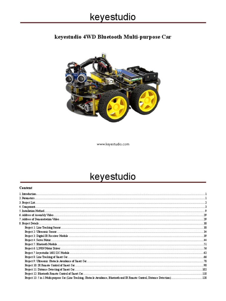 Keyestudio 4WD Arduino Car Guide | PDF | Bluetooth | Remote Control