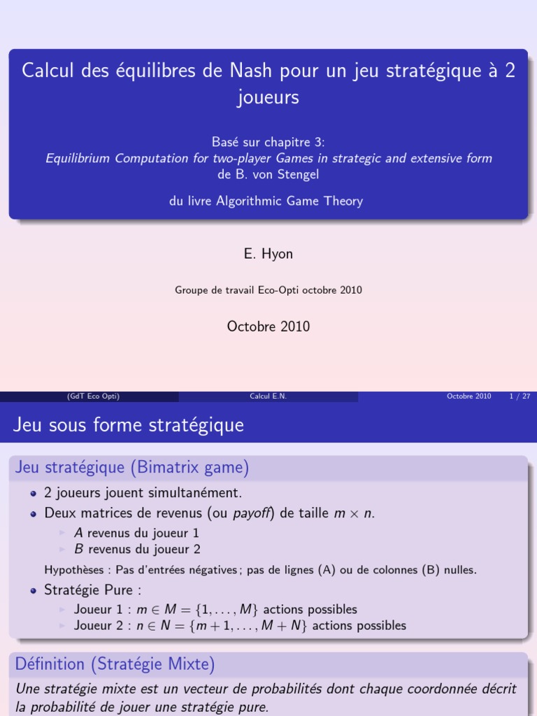 Équilibre de Nash dans les jeux à 2 joueurs | PDF | Économathématiques ...
