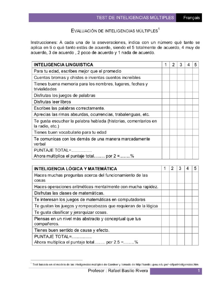Test de Inteligencias Múltiples | PDF