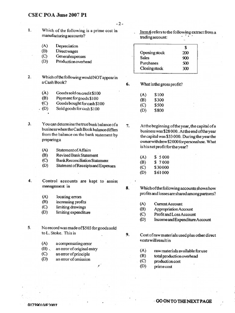 Csec Poa June 2007 p1 | PDF | Debits And Credits | Financial Services