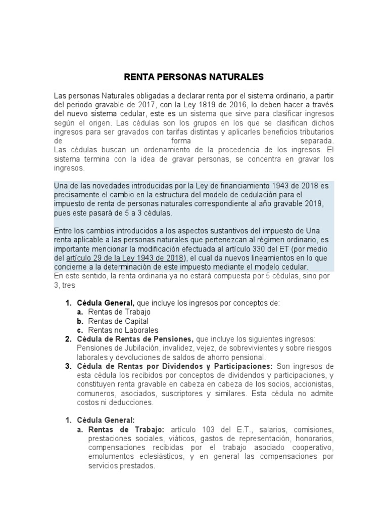 Renta Personas Naturales: Sistema Cedular | PDF | Impuesto sobre la ...