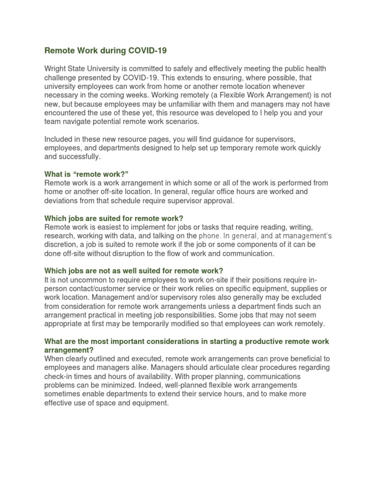 Remote Work During COVID-19 On 2021 | PDF | Telecommuting | Help Desk