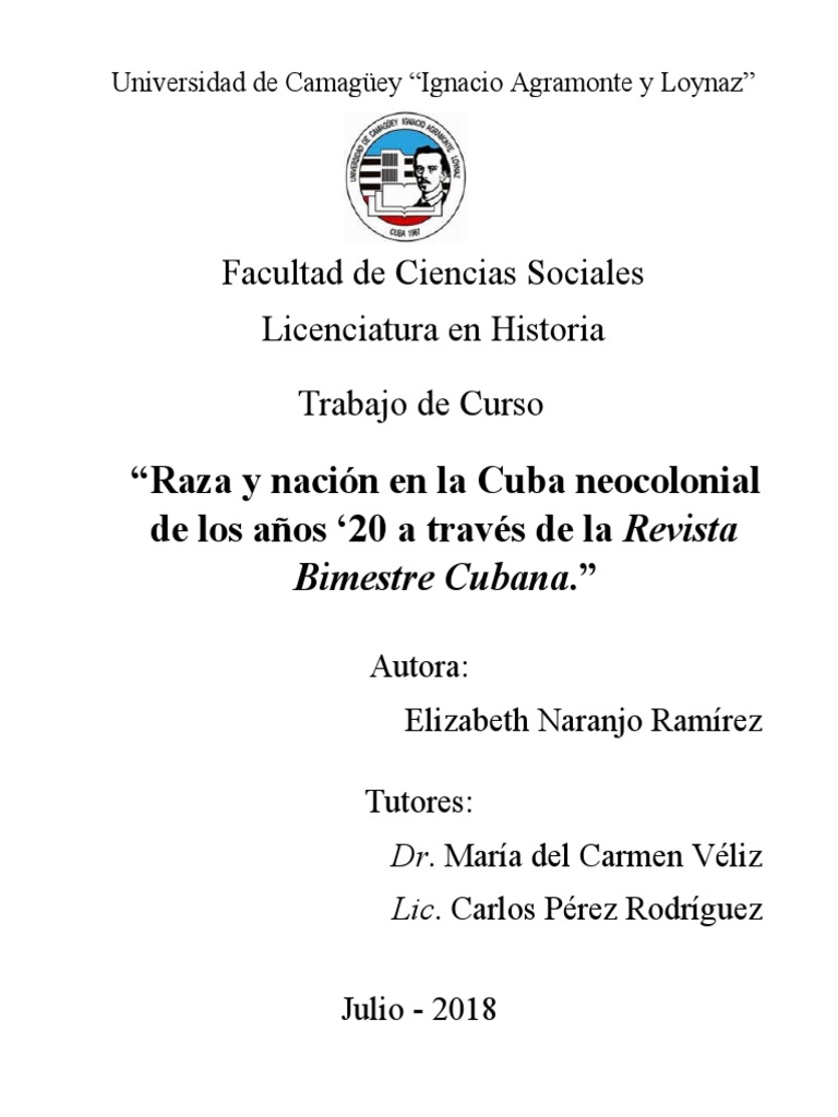 Raza y nación en Cuba: 1920 y la Revista Bimestre Cubana | PDF ...