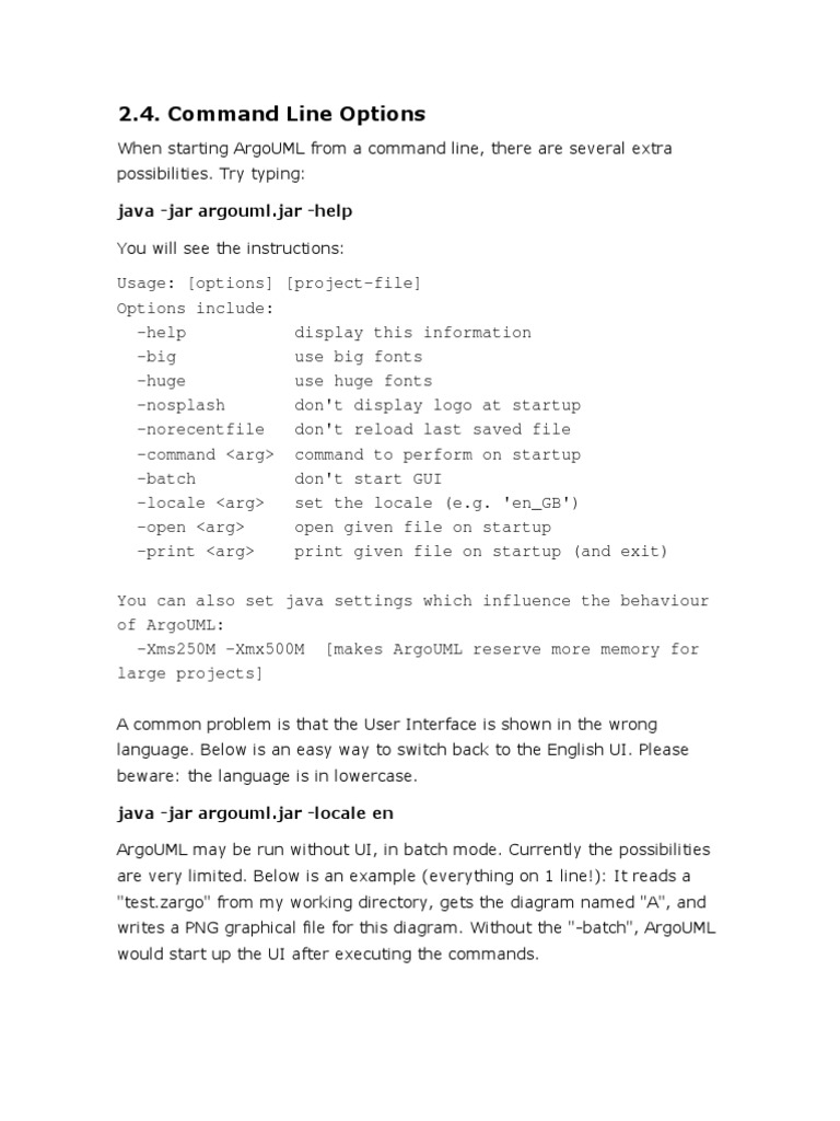 2.4. Command Line Options Java Jar Argouml Jar Help PDF Menu