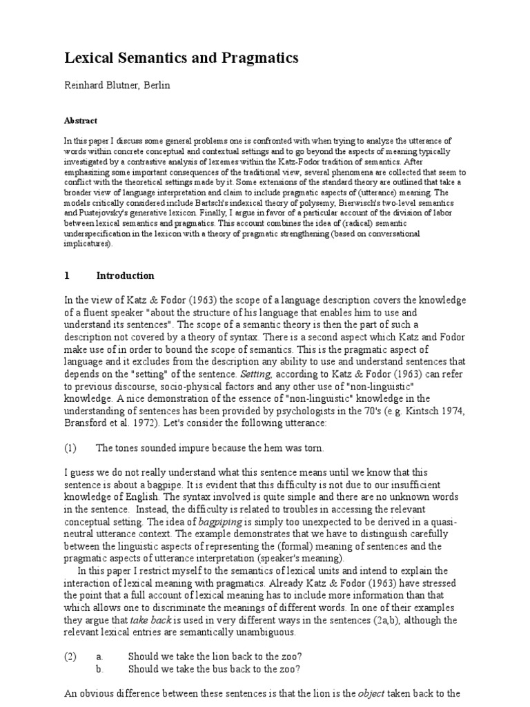 Lexical Anomalies in Semantics and Pragmatics | PDF | Semantics ...