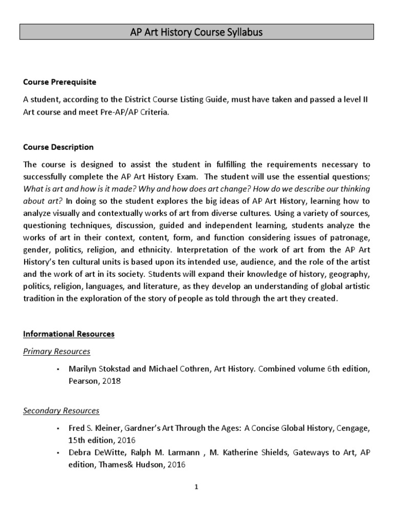 Ap Art History Syllabus Pdf Test Assessment Art History