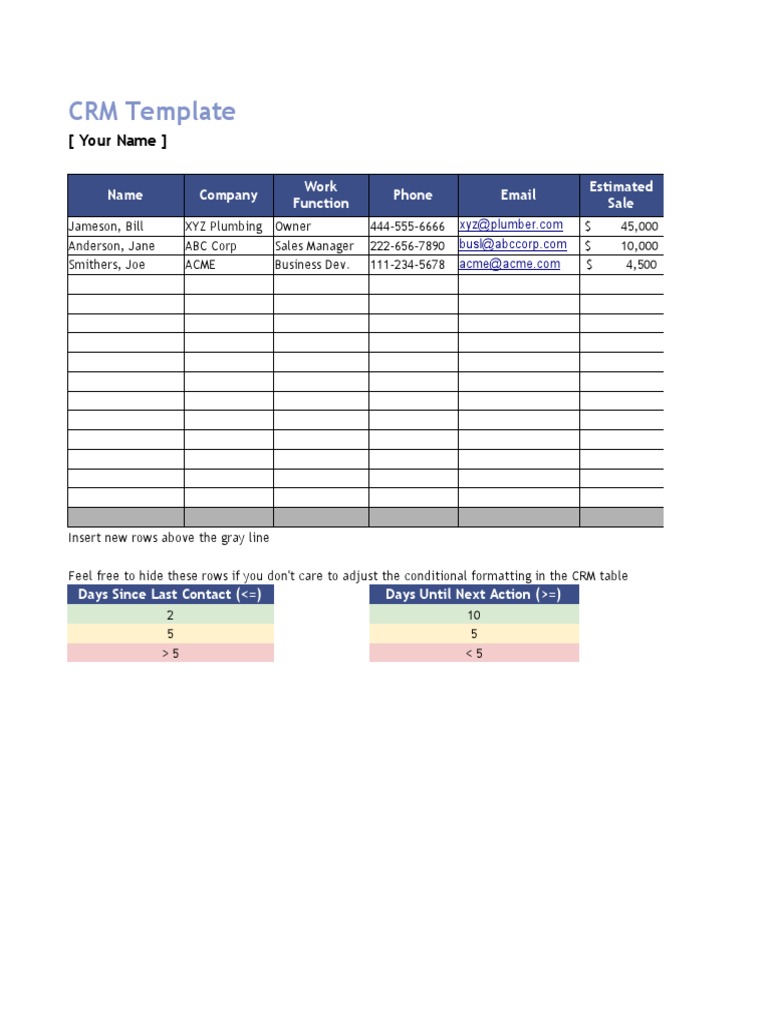 CRM Template: (Your Name) | PDF | Worksheet | Customer Relationship ...