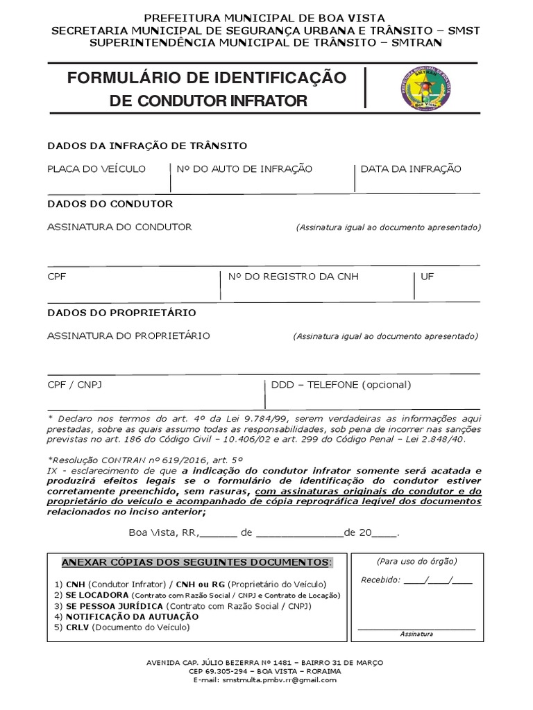 Preenchimento do Formulário de Condutor Infrator | PDF | Finanças e ...