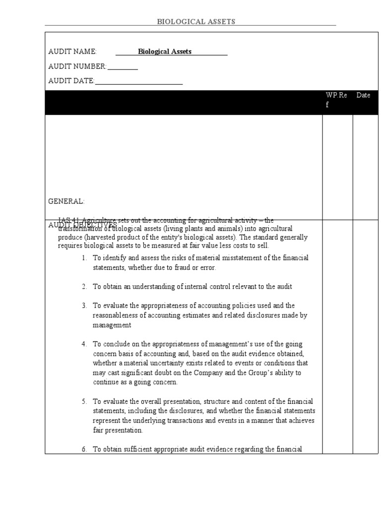 Biological Assets Audit Procedures Guide | PDF | Internal Control | Audit