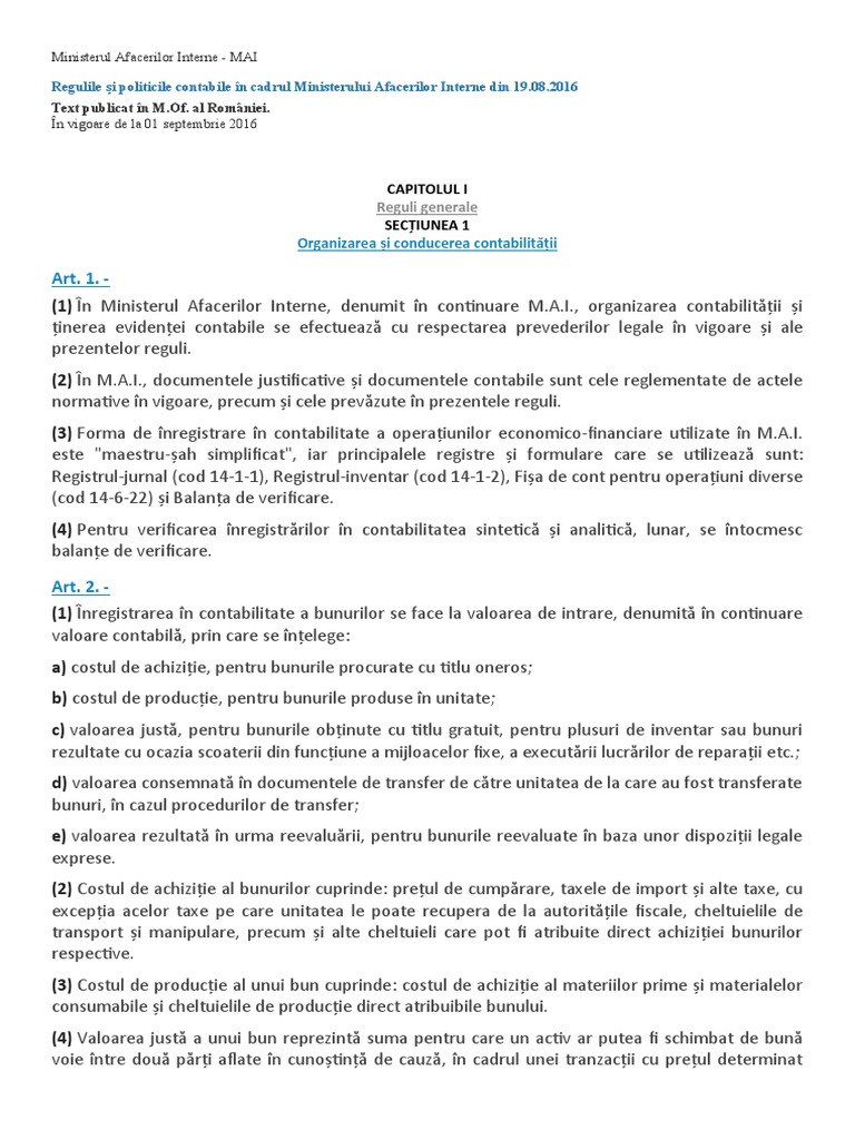 Reguli Contabile MAI | PDF
