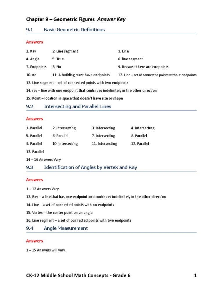 Answer key ck 12 chapter 09 middle school math concepts grade 6
