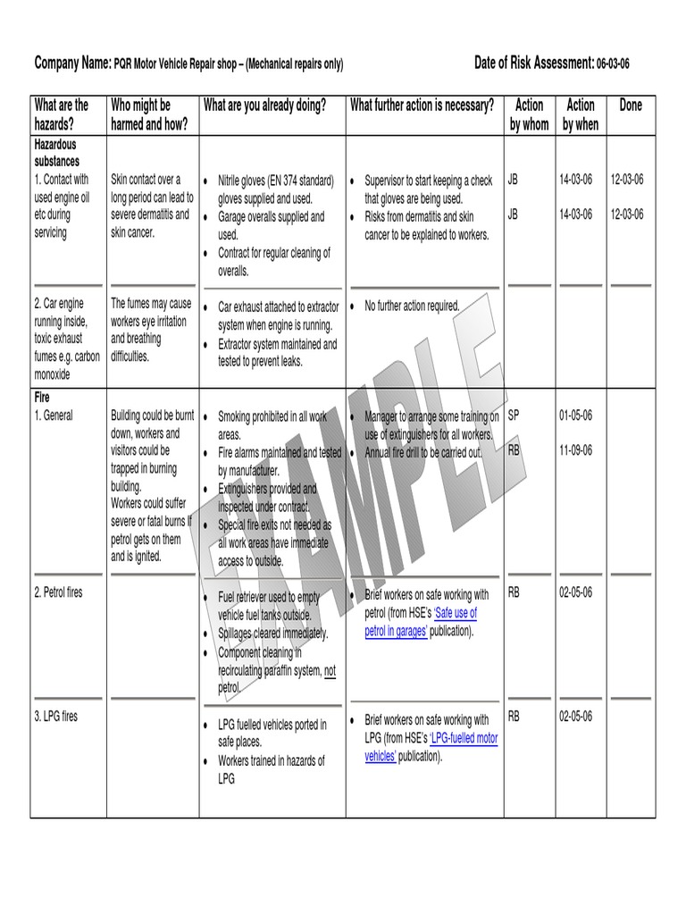 PQR Motor Vehicle Repair Risk Assessment | PDF | Battery Charger ...