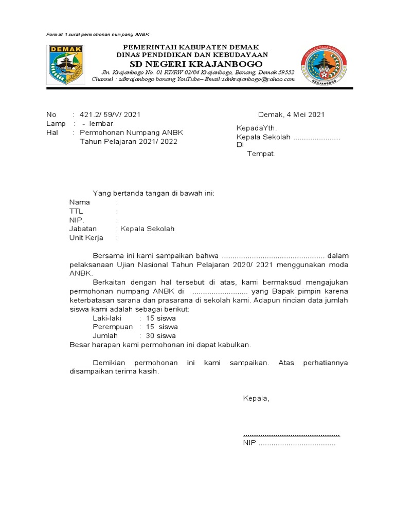 Format Permohonan Numpang Anbk Pdf