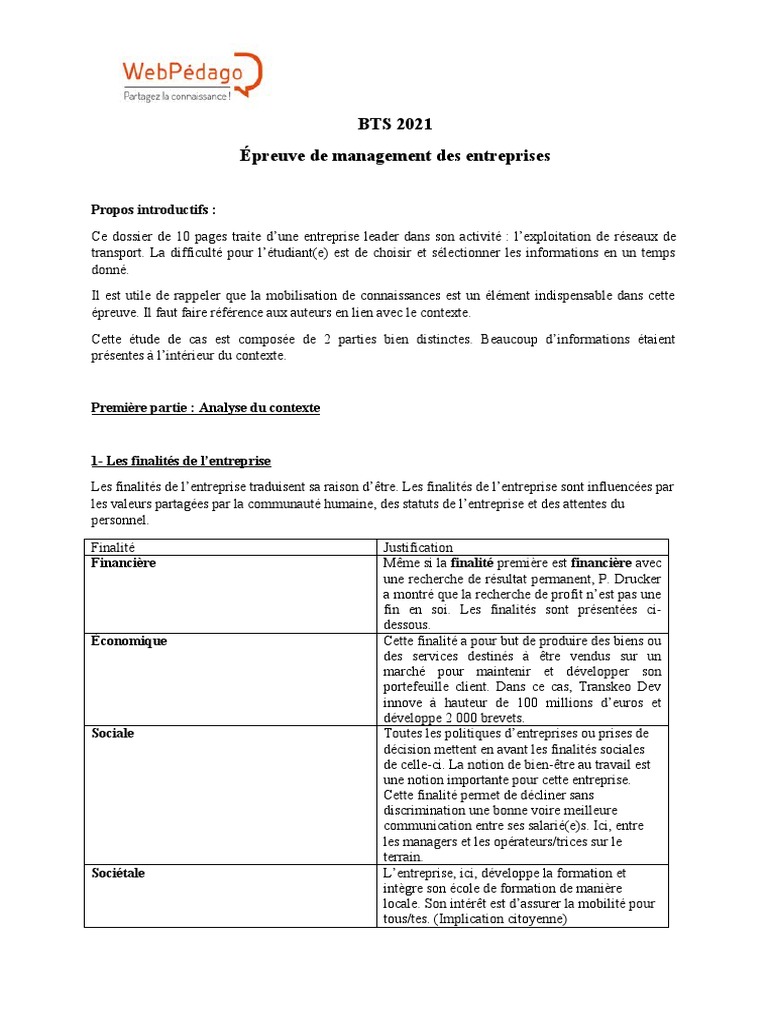 Corrige Bts 2022 BTS Managementdesentreprises Correction | PDF | Sociétés | Environnement  naturel