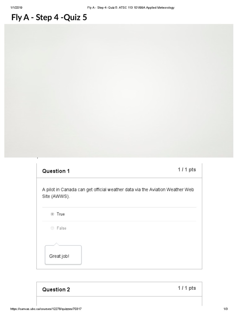 Fly A - Step 4 - Quiz 5 - ATSC 113 101 - 99A Applied Meteorology | PDF ...