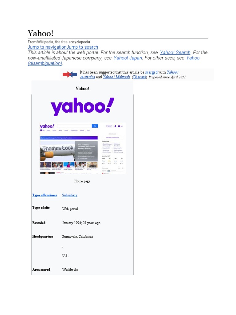 Yahoo!: Jump To Navigation Jump To Search | PDF | Yahoo! | Web Portals