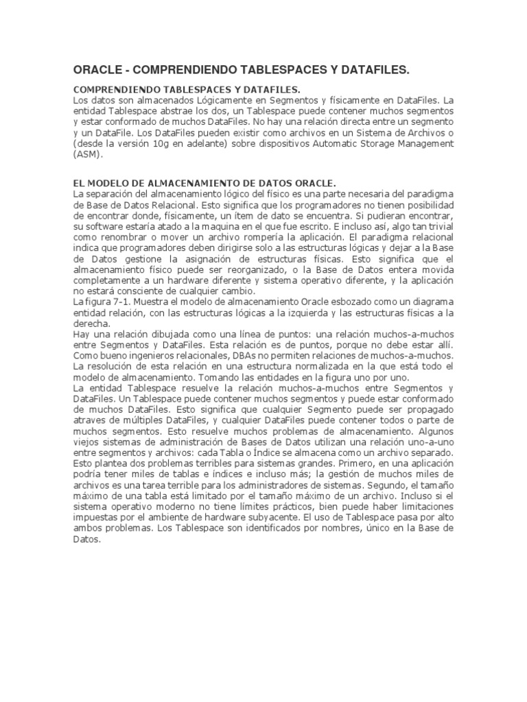 Datafiles y Tablespaces en Oracle | PDF | Archivo de computadora ...