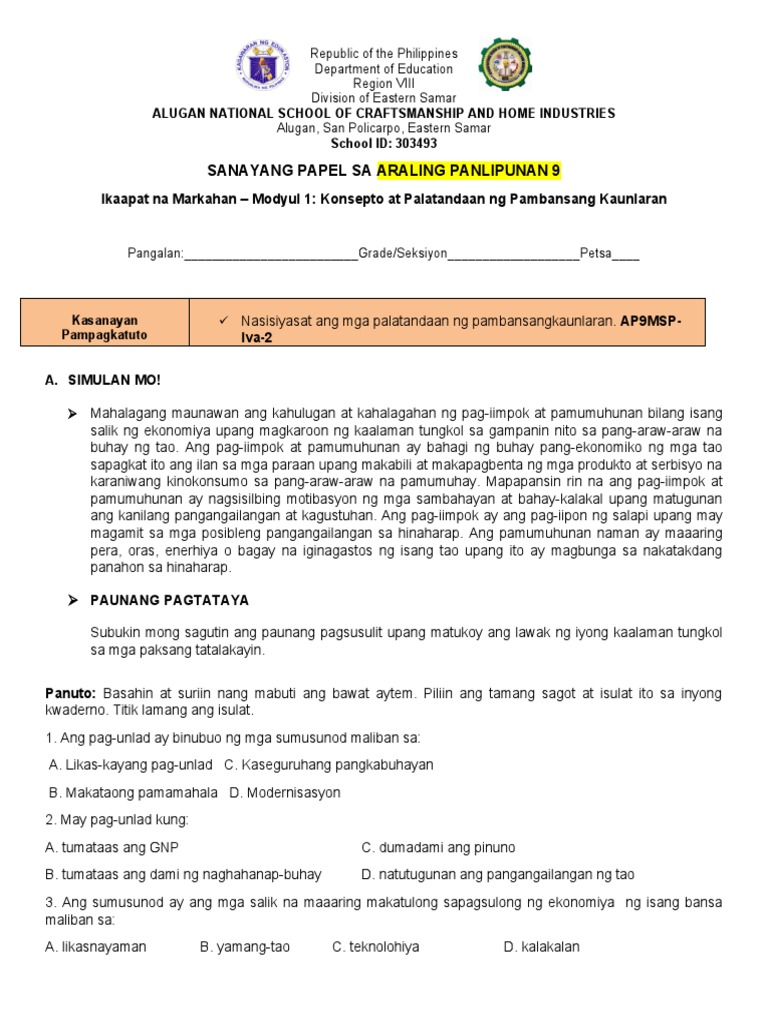 Aral Pan 4th Quarter Week 1 | PDF