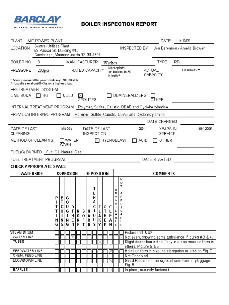 Boiler Inspection Report Template PDF Boiler Energy Conversion