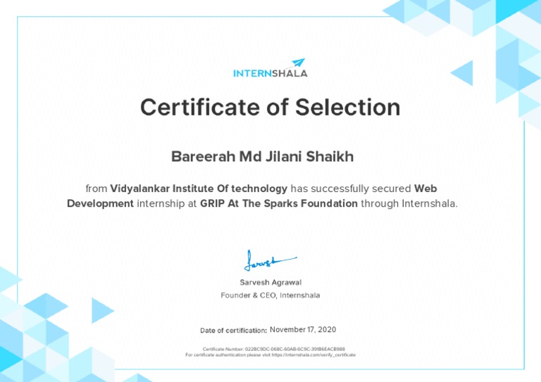 Web Development Internship Certificate | PDF