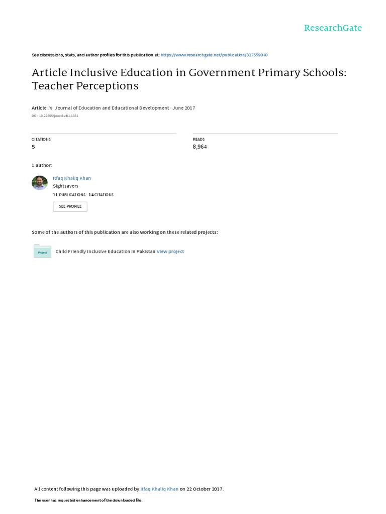 Teacher Perceptions on Inclusive Education | PDF | Inclusion (Education ...