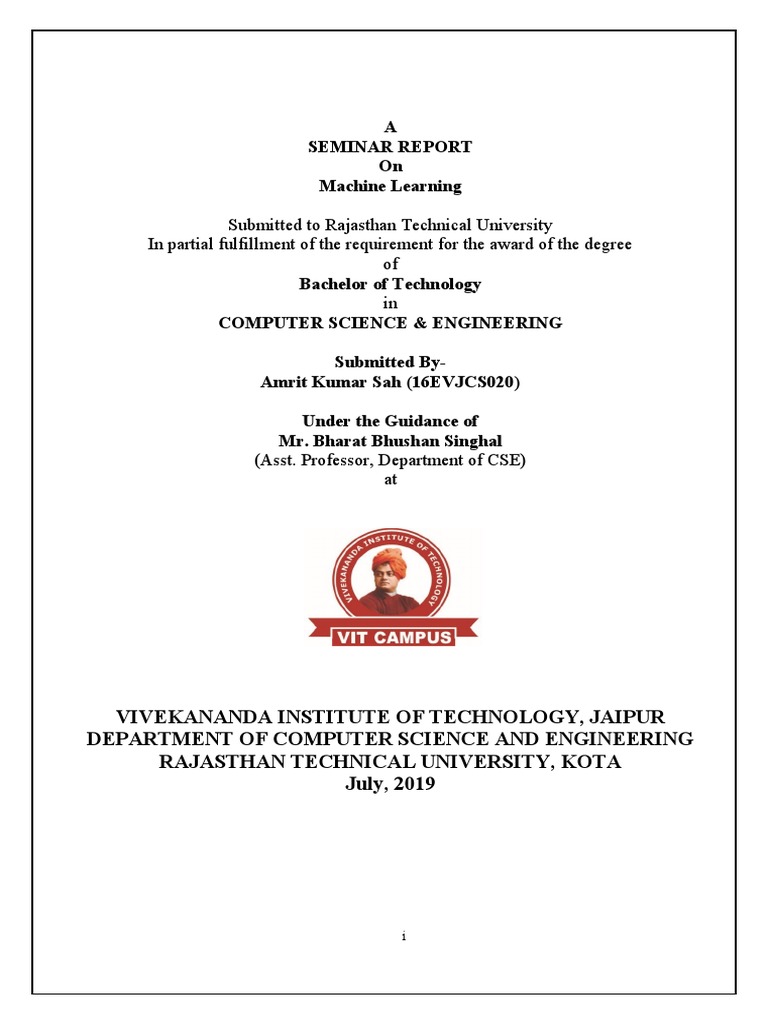 A Seminar Report On Machine Learning | PDF | Machine Learning ...