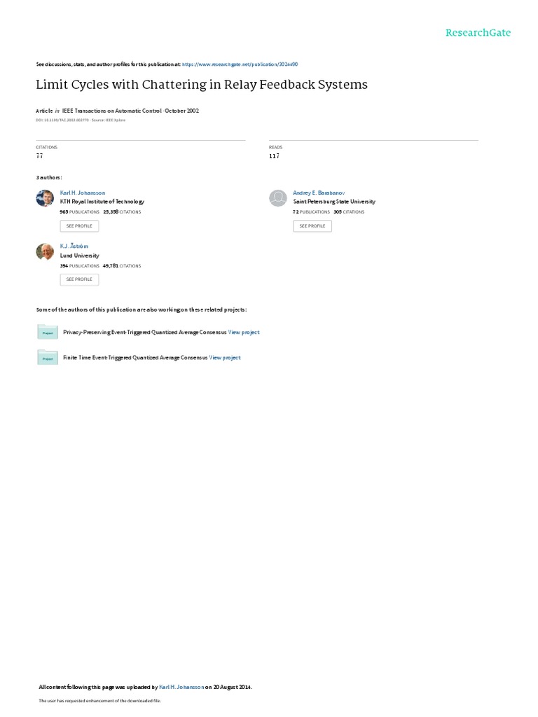 Limit Cycles With Chattering in Relay Feedback Sys PDF Control Theory Feedback