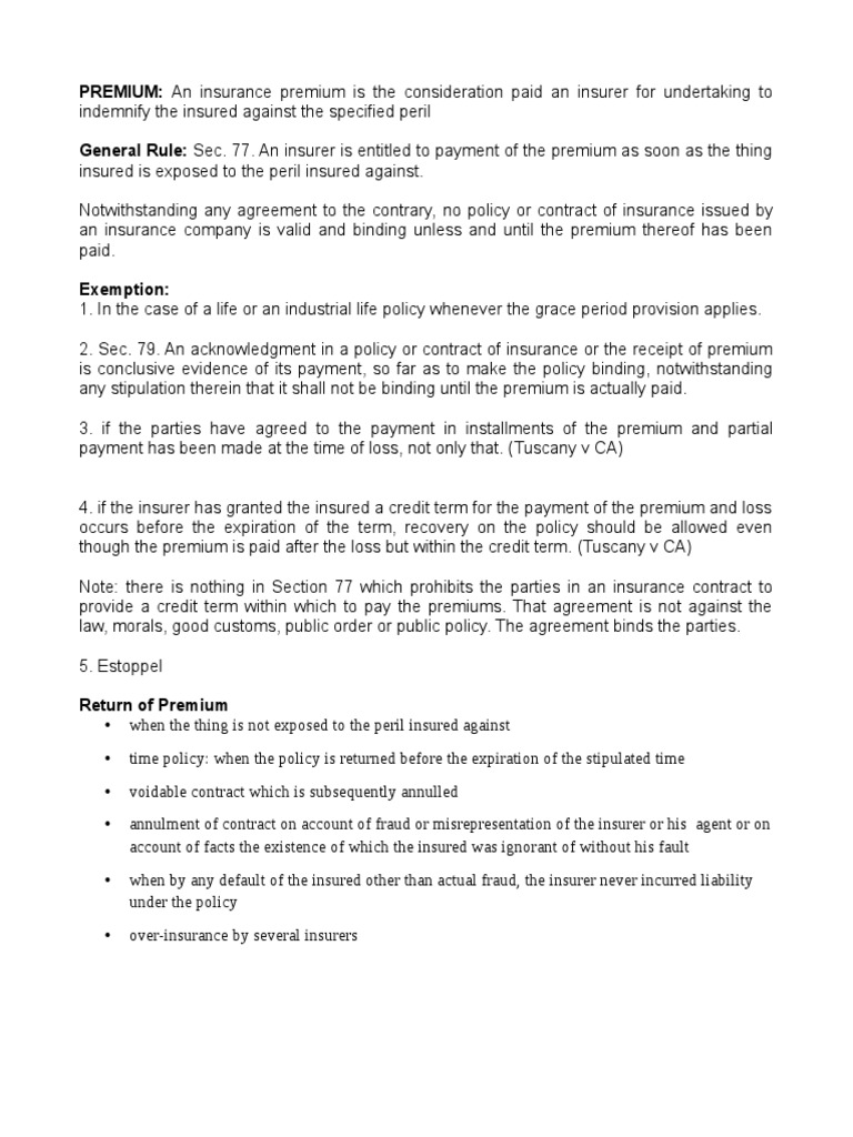 PREMIUM An Insurance Premium Is The Consideration Paid An Insurer For