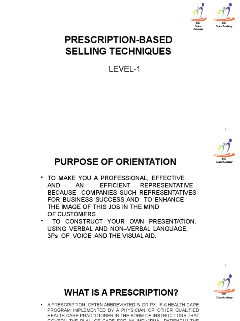 Prescription Based Selling Skills (PBSS) | PDF | Medical Prescription ...