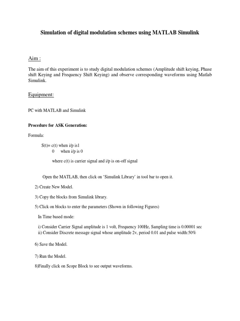 Simulation of Digital Modulation Schemes Using MATLAB Simulink | PDF ...