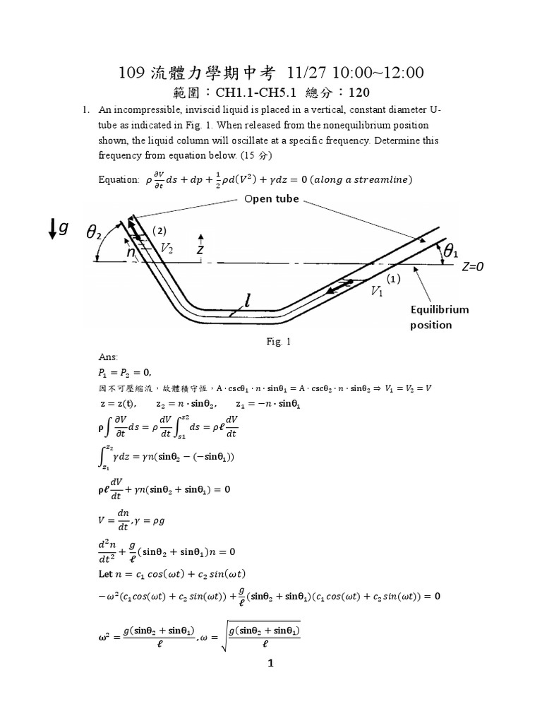Fluid Mechanics Midterm Exam Guide | PDF | Pressure Measurement | Pressure