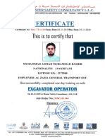 Certificate Excavator Opt