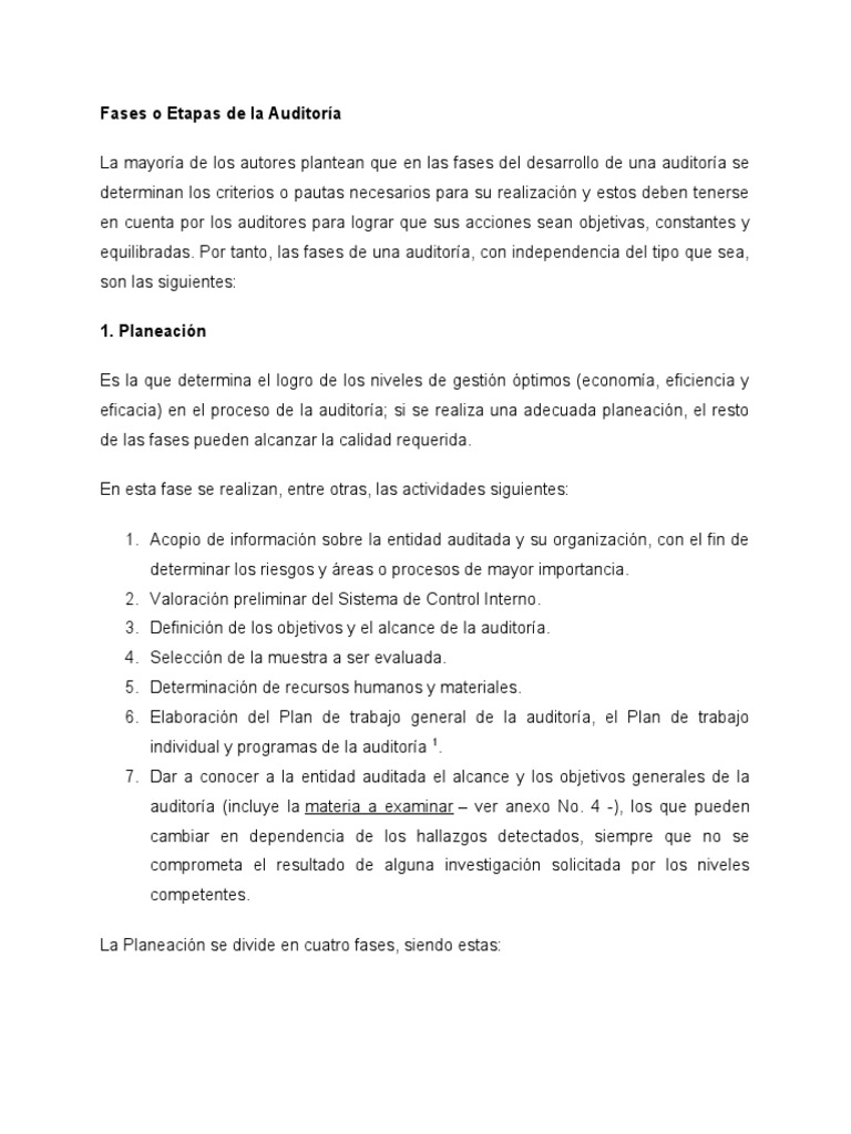 Fases o Etapas de La Auditoría | PDF | Auditoría | Planificación