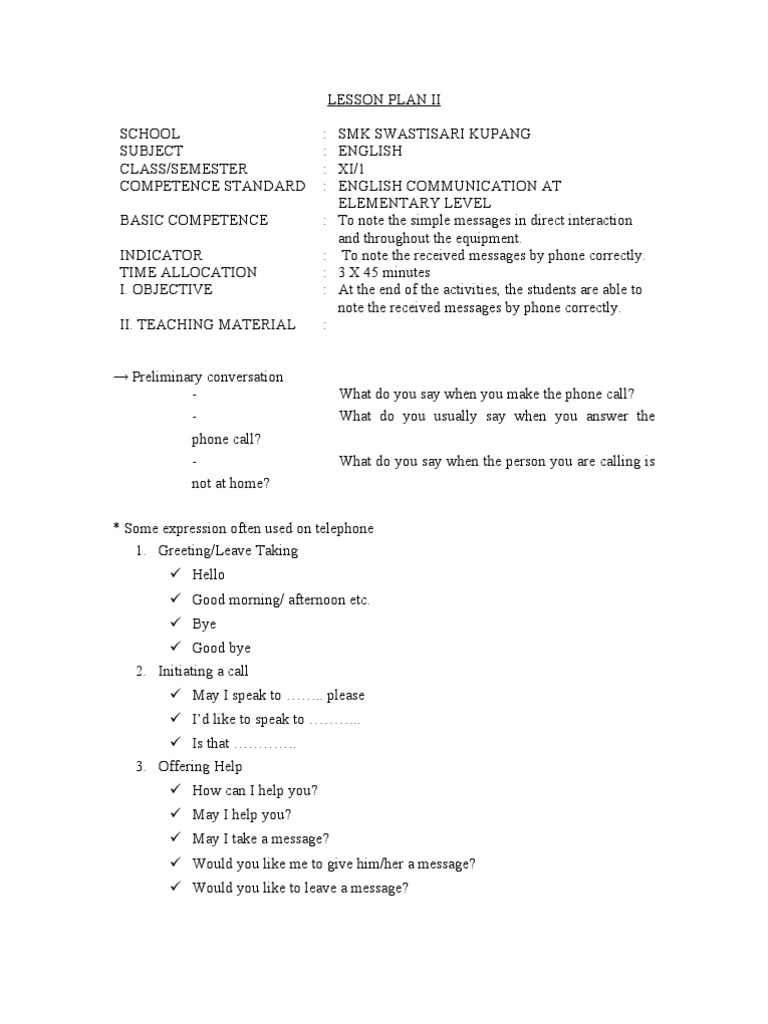 LESSON PLAN Telephone Conversation | PDF | Semiotics | Cognitive Science