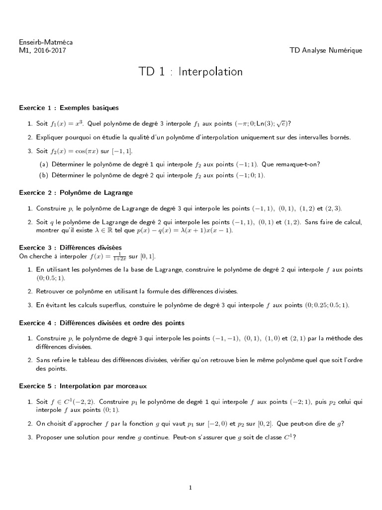 Exercices Corrigés d'Interpolation Polynomiale | PDF | Polynôme ...