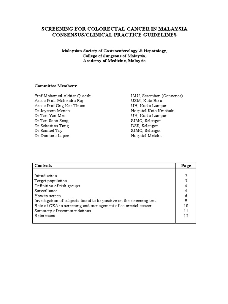 Screening For Colorectal Cancer in Malaysia PDF Colonoscopy