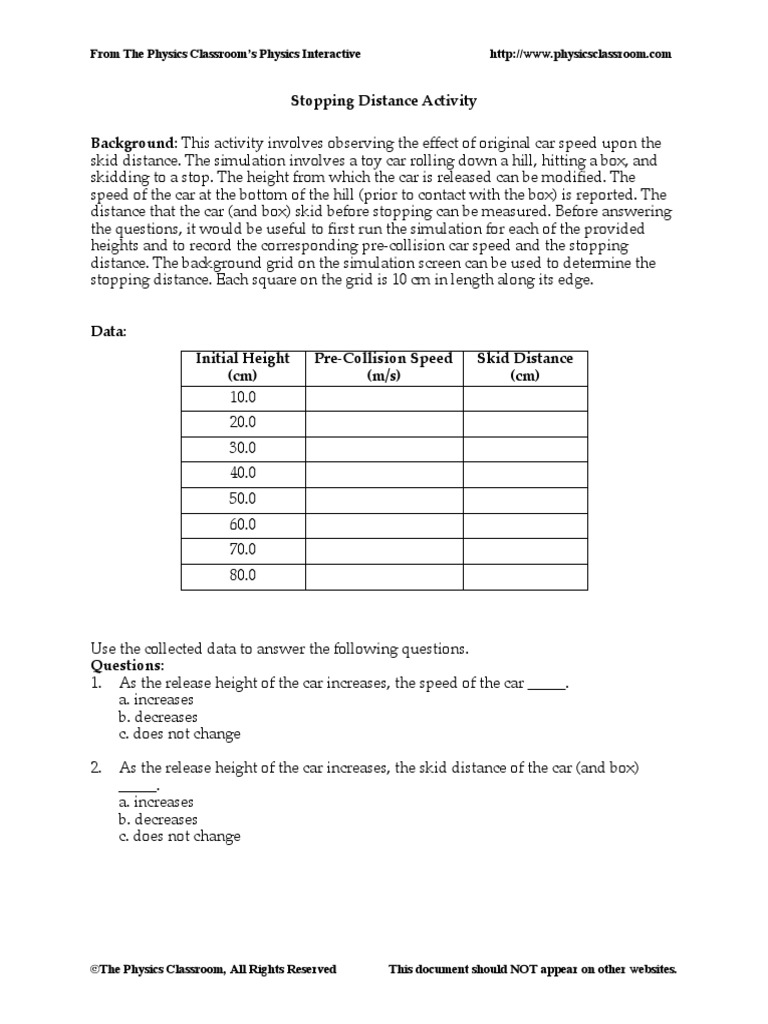 Stopping Distance | PDF | Speed | Distance