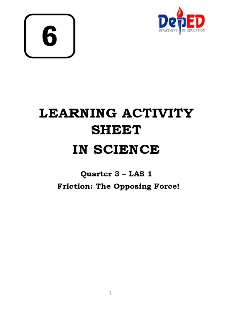 q3 Las1 Gr6 Science Friction | PDF | Friction | Force