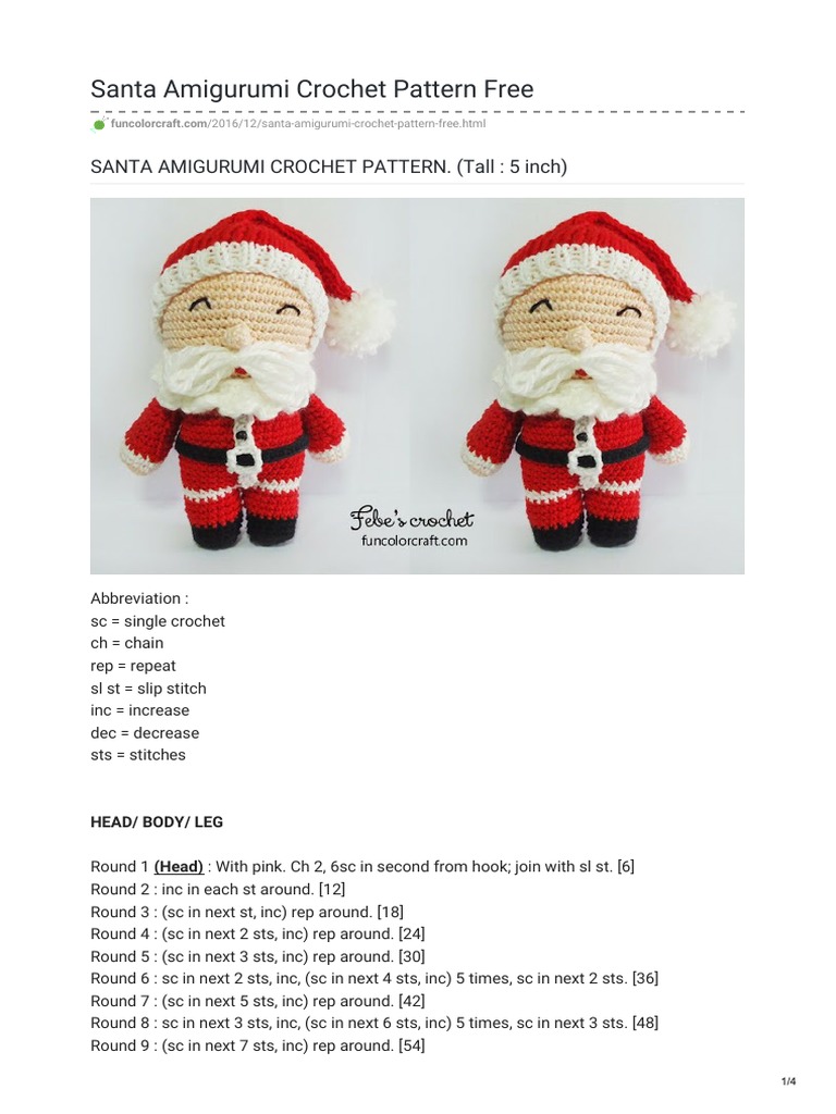Free Santa Amigurumi Crochet Pattern | PDF | Amigurumi | Weaving