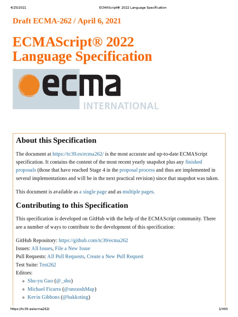 ECMAScript® 2022 Language Specification PDF Boolean Data Type Parsing